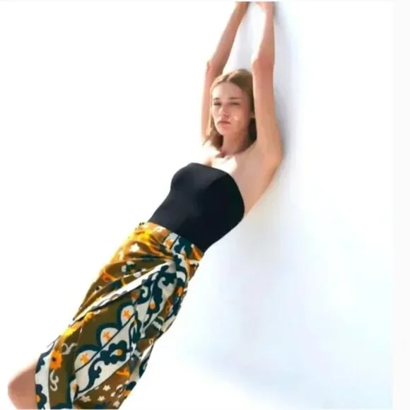 Zara Linen Blend Tribal Print Wrap Sarong Skirt Size Small - Picture 2 of 11